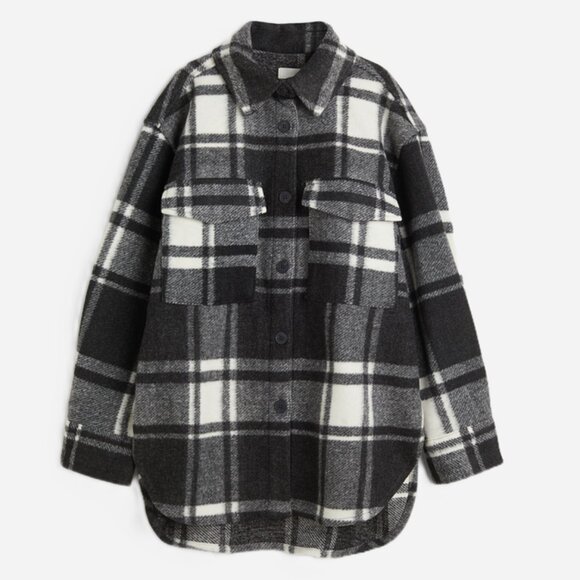 H&M Oversized Shirt Jacket Light Black/Gray/White Plaid – Size XXL - Picture 1 of 6